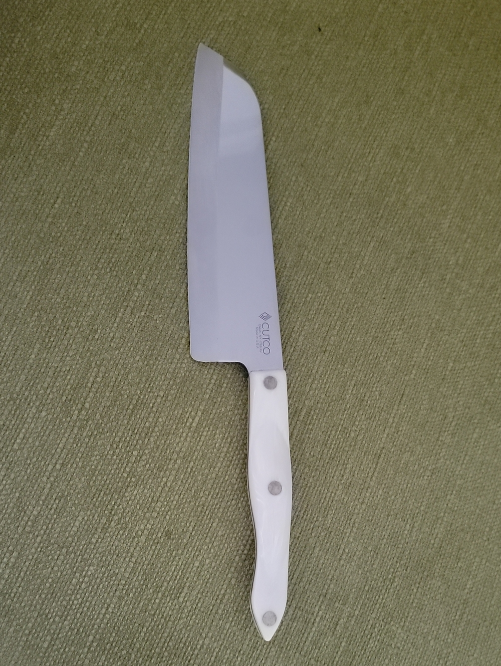 Cutco White Handle Santoku Knife - Stainless Steel Blade
